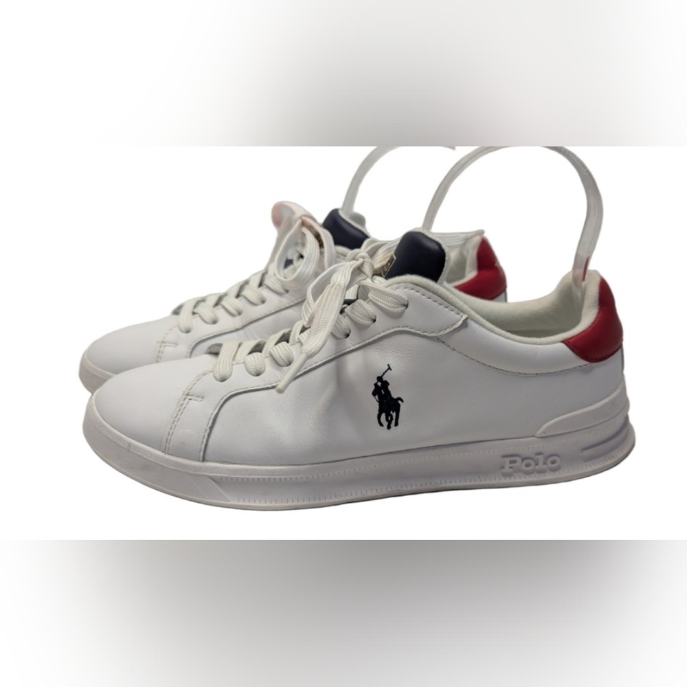 Polo Ralph Lauren Men's Heritage Court II Leather Sneaker White Red US Size 7